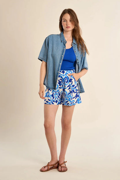 Short fluide aux nuances de bleu
