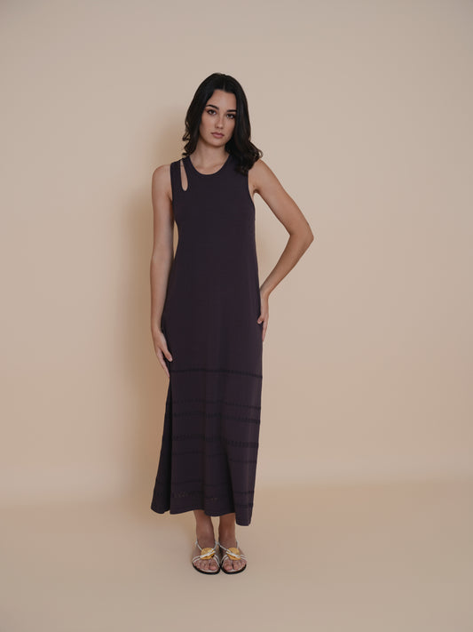 Robe longue unie à détail ajouré moderne