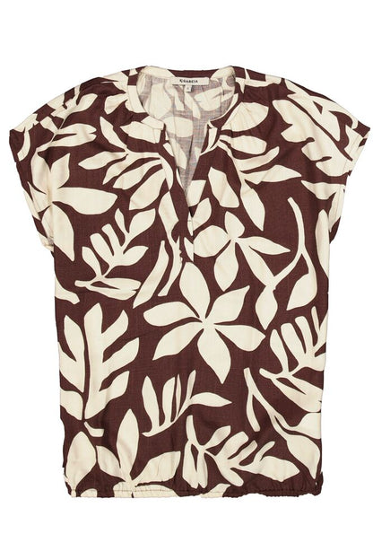 Top brun à imprimé feuillage coupe fluide en viscose